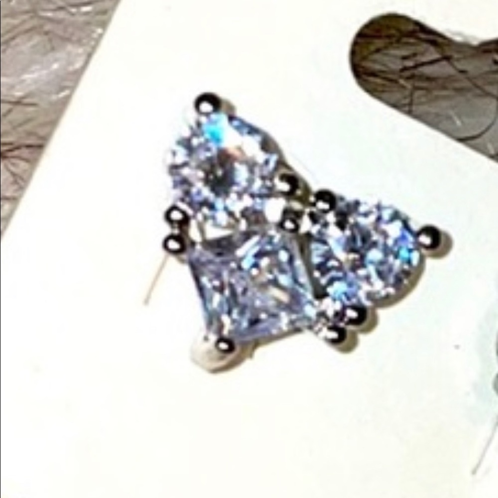 Cubic zirconia heart studs in silver tone